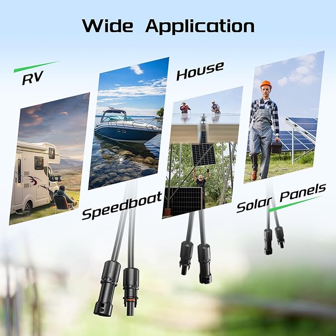 Bateria Power 10 Feet 8AWG Solar Panel Extension Cable, 10mm² Twin Wire Conductor Parallel Solar Wire Adapter Kit with Waterproof Female & Male Solar Connectors for RV, Marine, Photovoltaic Systems