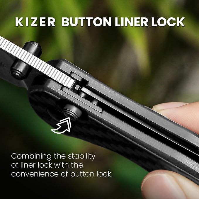 Kizer Mini Grouper Folding Pocket Knife, Nitro-V Steel Blade G10 Handle Small EDC Knife, Button Lock Knife with Pocket Clip for Men Women, Sharp Camping Hiking Survival Knives V3669A1