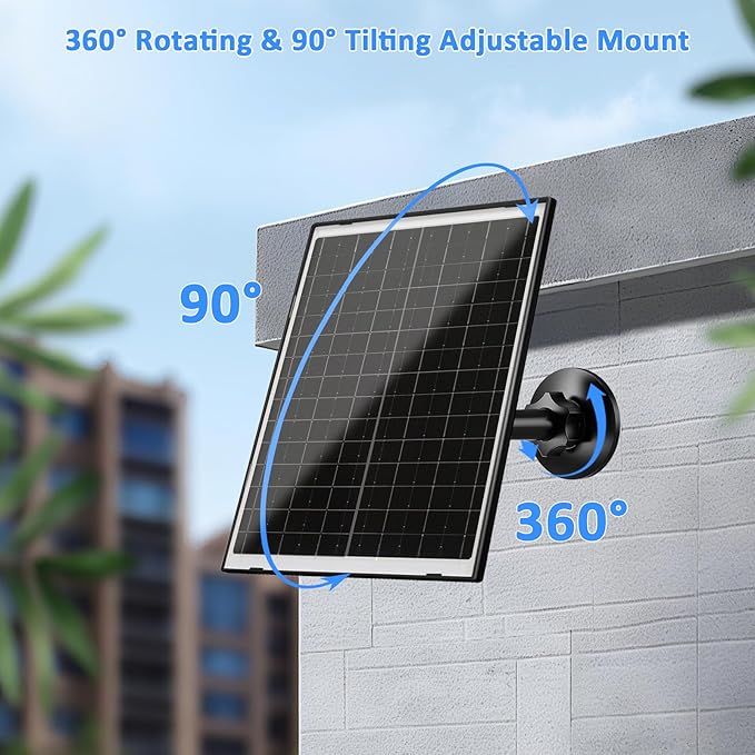 Zivif Solar Panel for Security Camera, 10W Solar Charger Compatible with Battery-Powered Camera, USB-C, Micro USB & DC 5.5x2.1mm Port, 360° Adjustable Mount, 7.2ft Cable