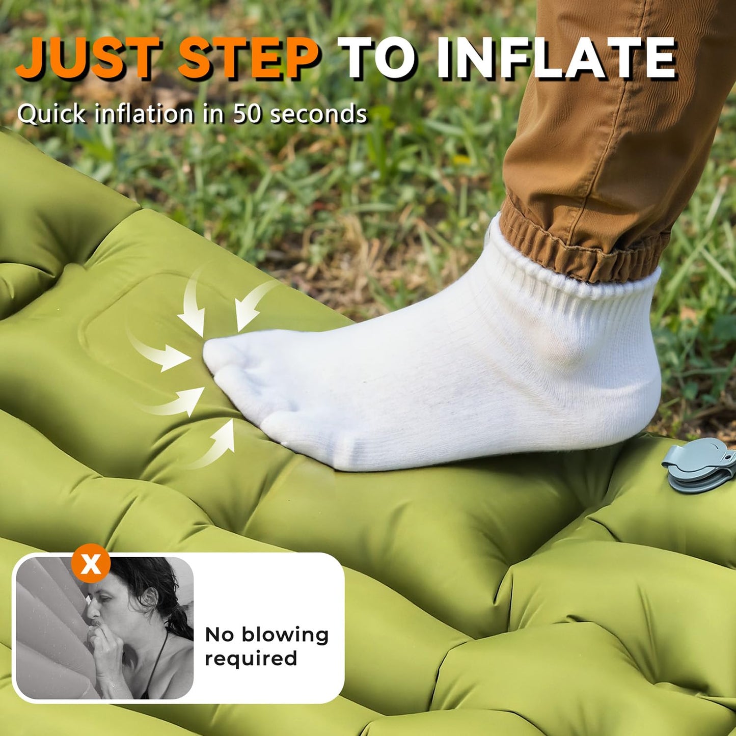 RusChic Sleeping Pad for Camping, Built-in Foot Pump with Pillow