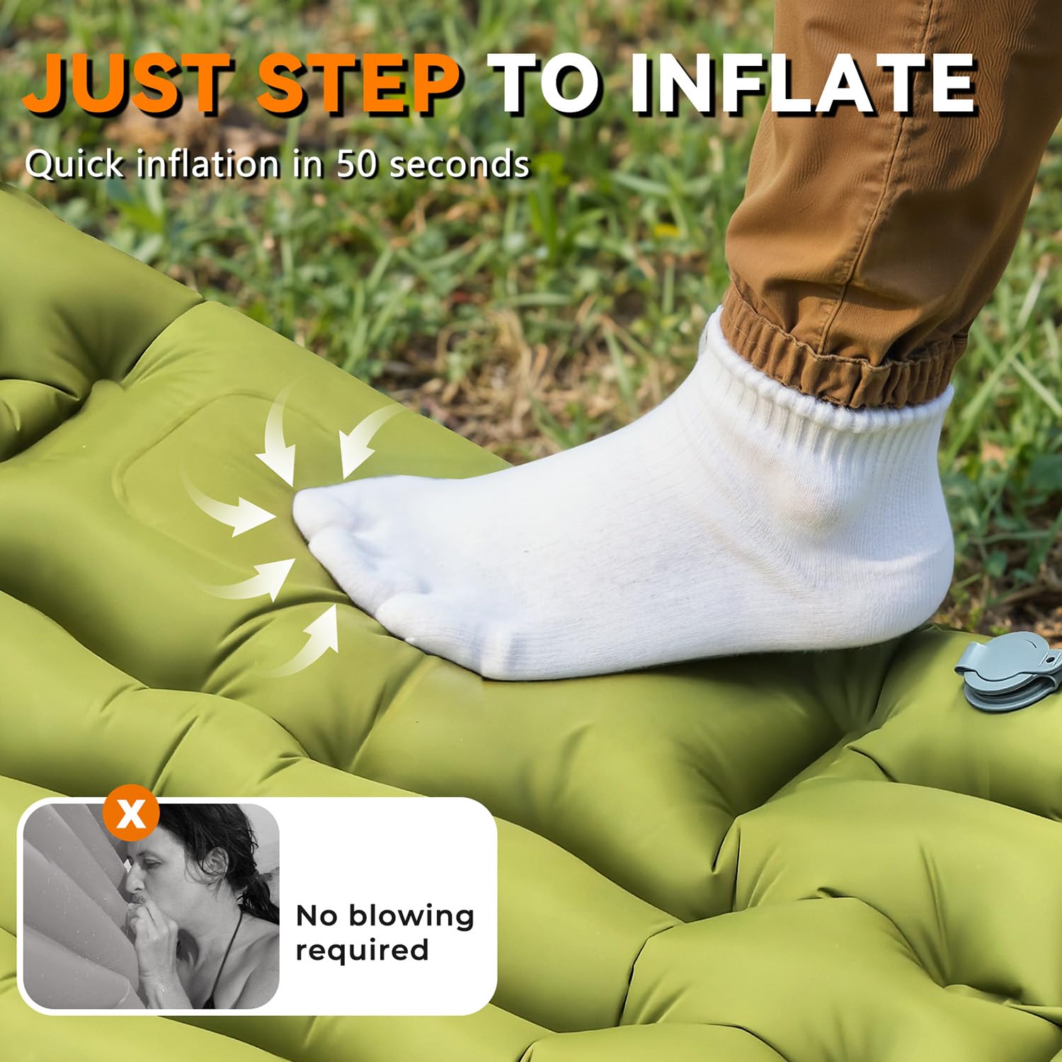 RusChic Sleeping Pad for Camping, Built-in Foot Pump with Pillow
