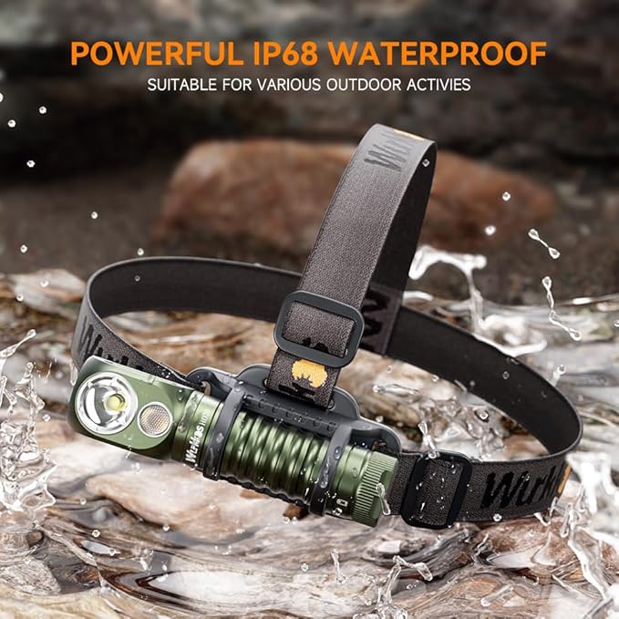 Wurkkos HD20 Rechargeable Headlamp Flashlight, Spotlight&Floodlight 90CRI 5000K Rechargeable Headlamp,2000Lumen Super Bright Headband Flashlight,IP68 Waterproof Headlamp for Camping Running(Green