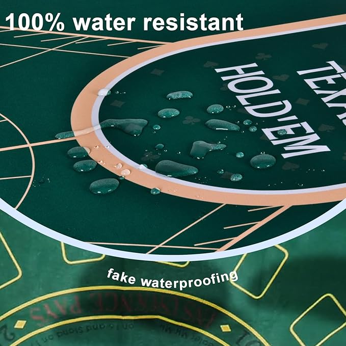 CONTINUE Upgraded Waterproof Poker Mat 8 Players Texas Hold'em Poker Mat Professional Poker Mat Anti-Slip Rubber Poker Table Top Layout with Carrying Bag for Poker Games, Blackjack, Casino（70 x 35 ）