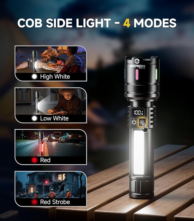 Esgreen LED Rechargeable Flashlights High Lumens 2 Pack, Single Click Bright Flashlight Long Lasting 12H, Compact Handheld Flash Light USB C, White & Red Light, for Hiking Camping Gift