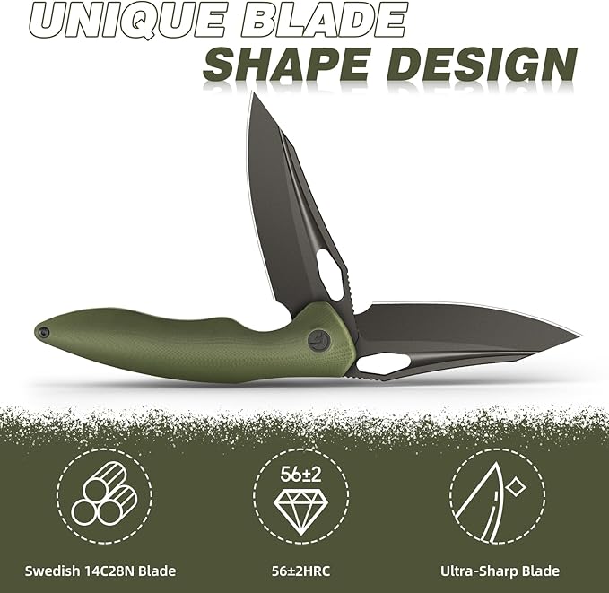 FINTISO Apollo Pocket Knife, 3.3" 14C28N Blade G10 Handle Folding Knife with Liner Lock, Small EDC Knife with Pocket Clip for Camping, Survival, Hunting, Unique Gift for Men Women
