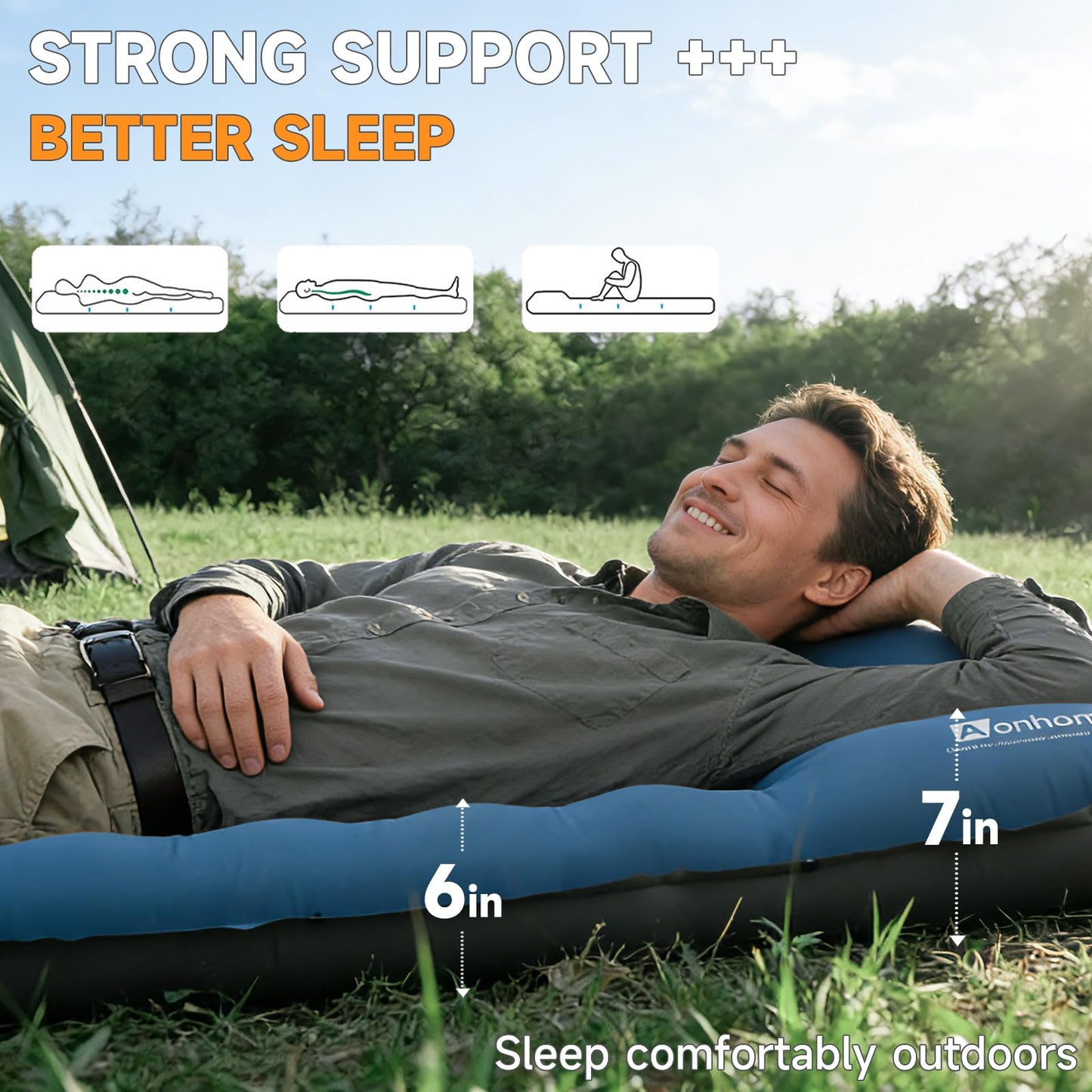 Aonhom Camping Sleeping Pad, 6" Extra Thick Sleeping Mat with Pillow Built-in Foot Pump, 32.7"