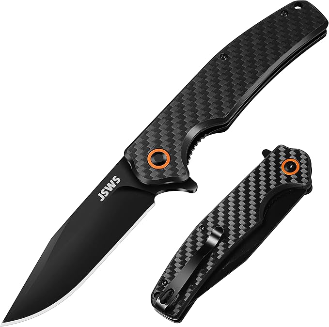 Folding Tactical Pocket Knife Lightweight Carbon Fiber Handle D2 Stainless Steel Blade with Liner Lock 3.38'' EDC Knife is Perfect for Camping Fishing Hiking Survival Makes a Great Gift