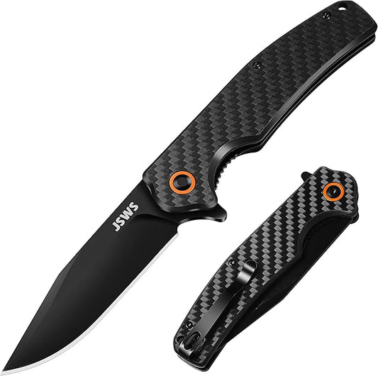 Folding Tactical Pocket Knife Lightweight Carbon Fiber Handle D2 Stainless Steel Blade with Liner Lock 3.38'' EDC Knife is Perfect for Camping Fishing Hiking Survival Makes a Great Gift