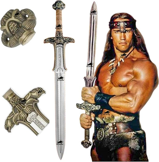 Conan The Barbarian Sword – Real Full Tang Atlantean Swords | 5160 Carbon Steel, Brass Fittings & Leather Sheath | Medieval Fantasy King Sword Prop | Gift for Him, Christmas, Viking Gift for Him