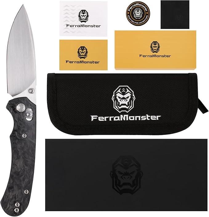 Folding Pocket Knife,3.31” M390 Blade,Erogonomic Titanium Handle,Hunting Survival Knife,EDC Knife for Hunting Camping Survival Outdoor Fishing Hiking（Black&Grey）