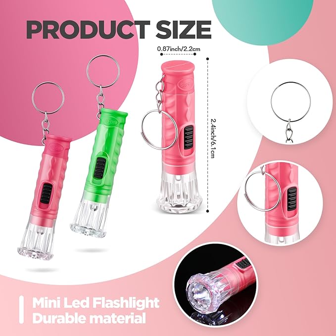Jexine 150 Pcs Mini Flashlight Keychain, Assorted Colors Portable LED Flashlight, Handheld Plastic Keychain Flashlights, LED Key Chains for Halloween Hiking Camping Cycling Party Favor (Green Pink)