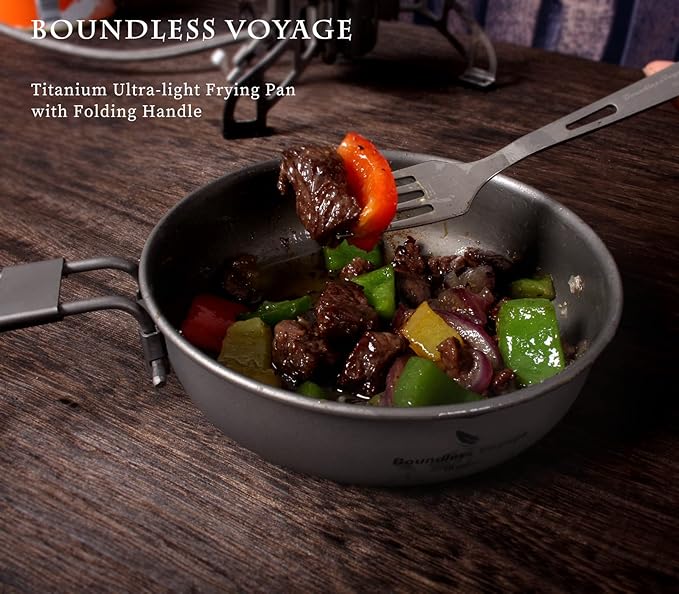 Boundless Voyage Titanium Frying Pan with Folding Handle Ultra-light for Camping Picnic Skillet Griddle Tableware Cookware A-Ti2061C