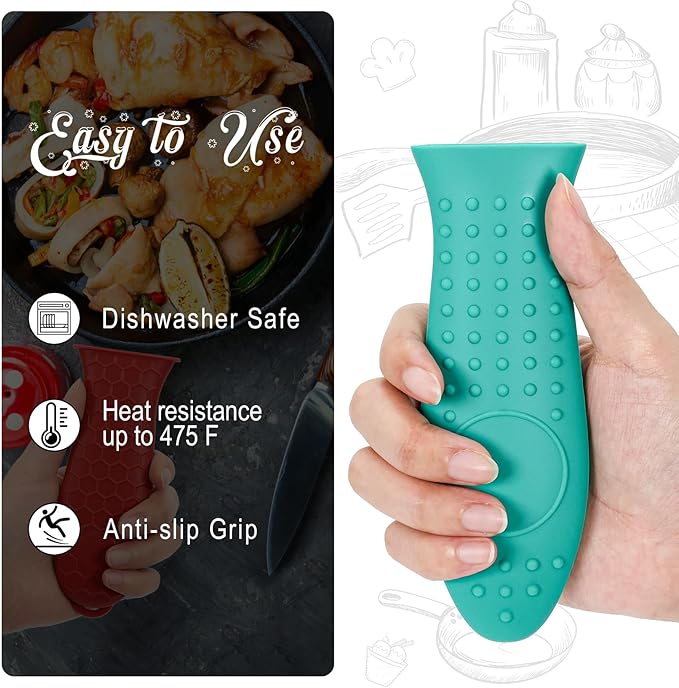 Joyhalo Joyhalo Cast Iron Skillet Handle Cover, 6 Pack Pot Handle Covers Heat Resistant, Cast Iron Pan Handle Covers, Silicone Pot Handle Sleeve Covers, Silicone Handle for Cast Iron Skillet, Aqua