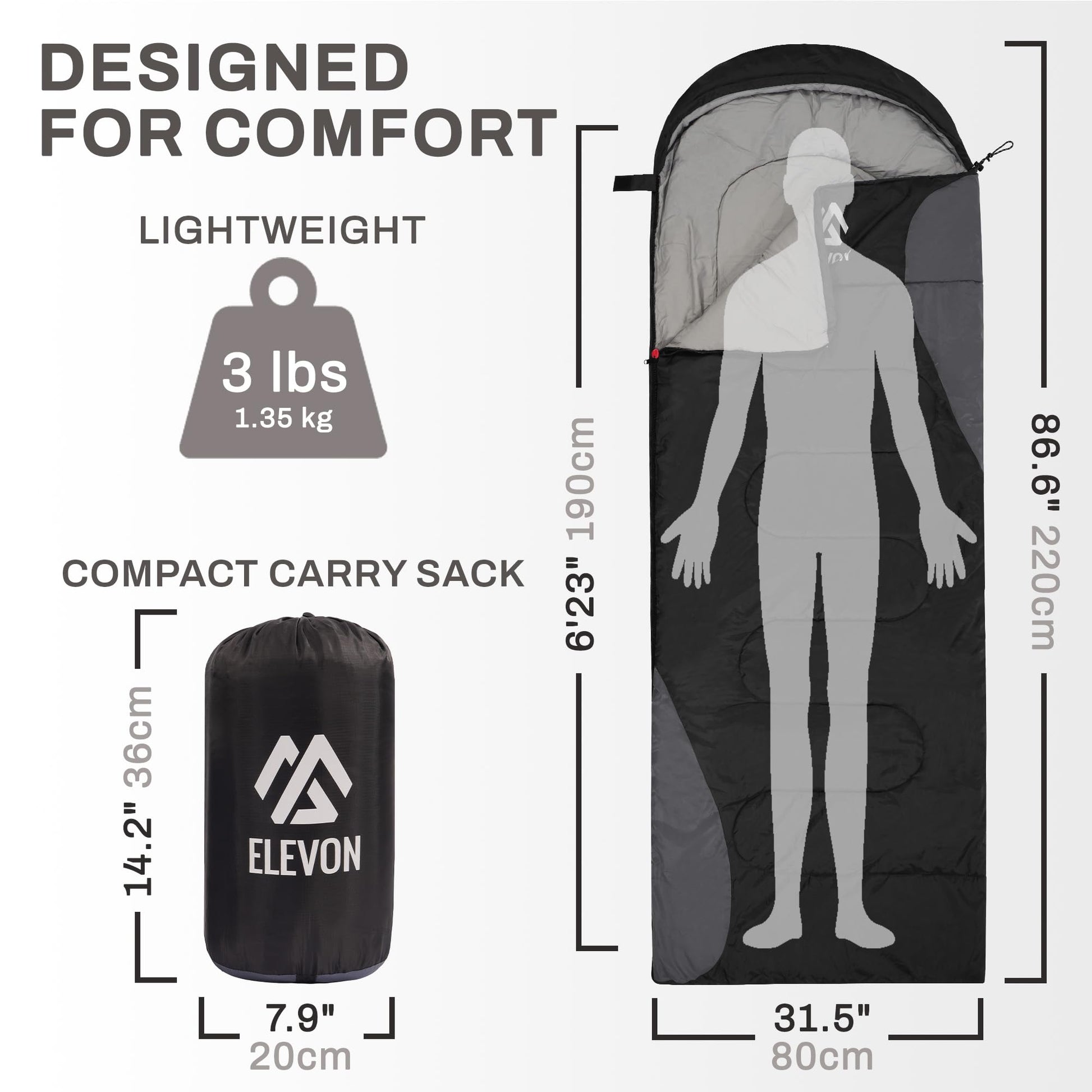 Elevon Sleeping Bag for Adults Teens Kids Cold Warm Weather, Portable Waterproof & Lightweight