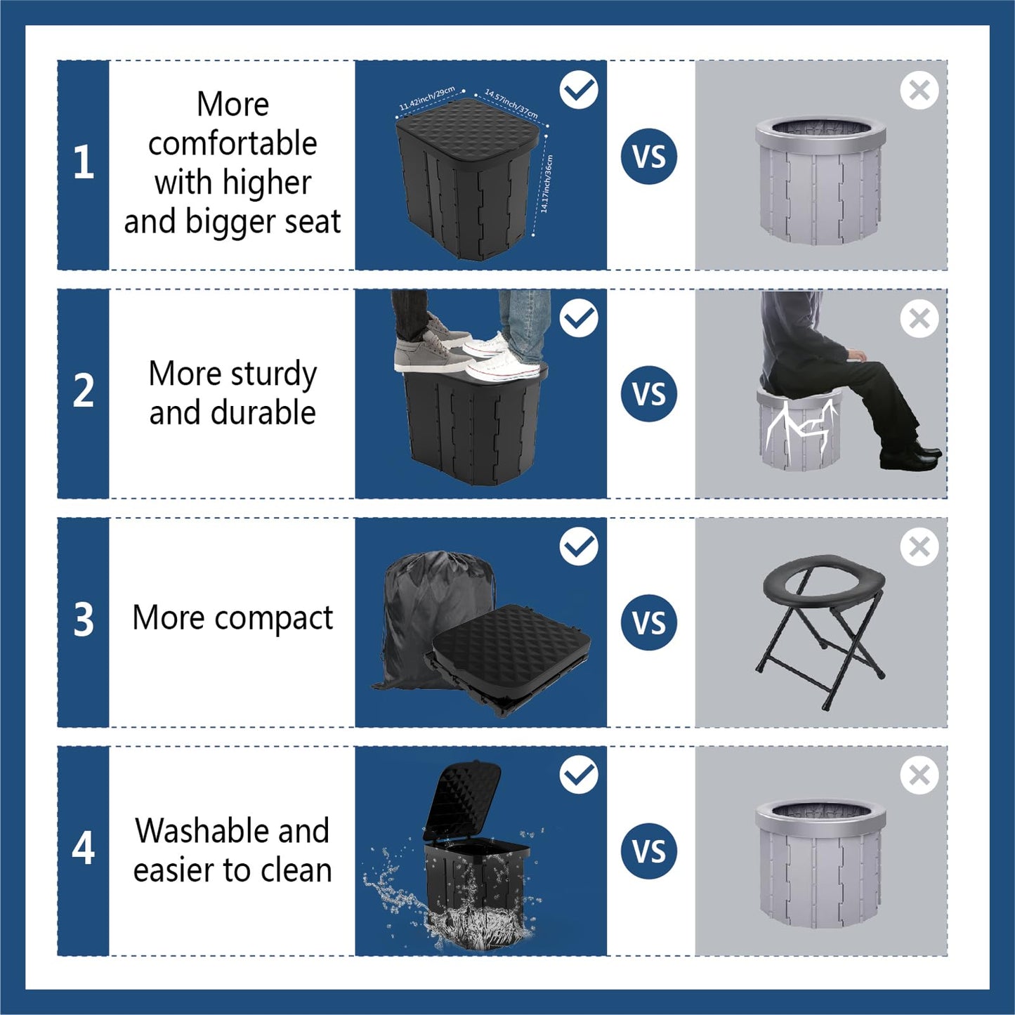 Hapoon XL Portable Folding Camping Toilet For Adults & Kids, Lightweight
