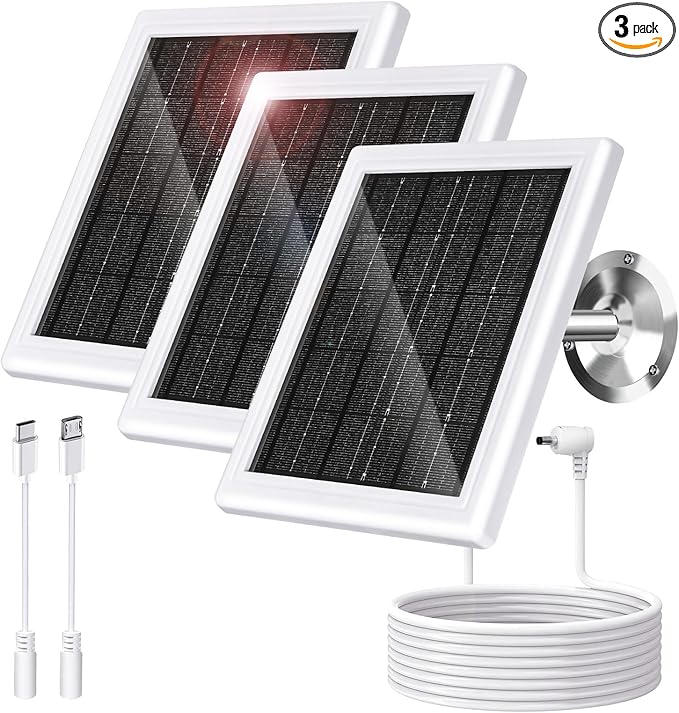Ring Solar Panel Charger 5W Solar Panel for Security Camera Compatible for Ring Camera Waterproof Solar Panel with Type-C, Micro USB and DC Port Cable for Most Cameras
