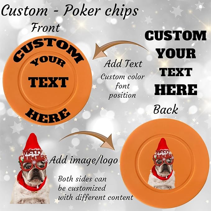 Custom Poker Chips Personalized Plastic Poker Chips with Logo Funny Parties Chips Print Your Photo or Text Golf Ball Markers for Putting Green Orange