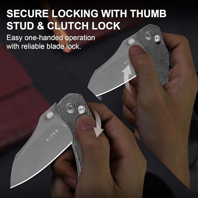 Kizer Mini Bulldog Pocket Knife, 2.5??Nitro V Sheepsfoot Blade Folding Knife, Micarta Handle Clutch Lock Small EDC Knife for Men Women Gift, Fishing Hiking Camping Hunting Knives V3672SA2