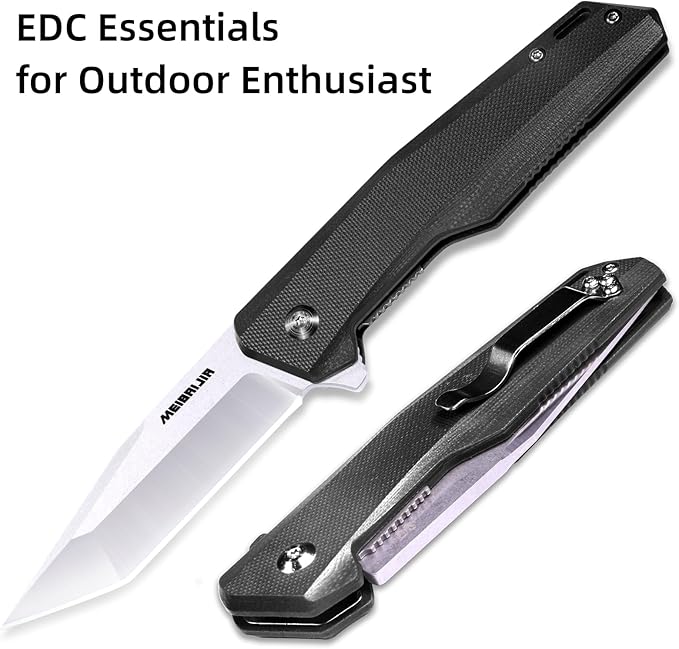 Pocket Knife D2 Blade Folding Knife with G10 Handle, Liner Lock, Pocket Clip, Smooth Flipping Action EDC Knife with Ball Bearing for Hiking Camping Outdoor