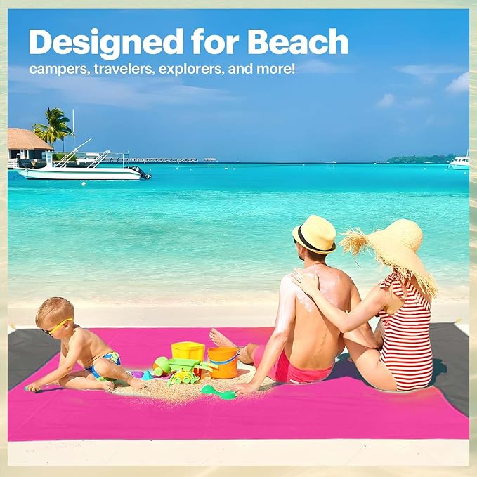 EASYFUN Beach Blanket Sandproof Oversized, 79''×83'' Extra Large Beach Mat, Portable Picnic Mat for Travel Camping Hiking, Lightweight Beach Essentials Family Water Resistant Mat Nylon 210T
