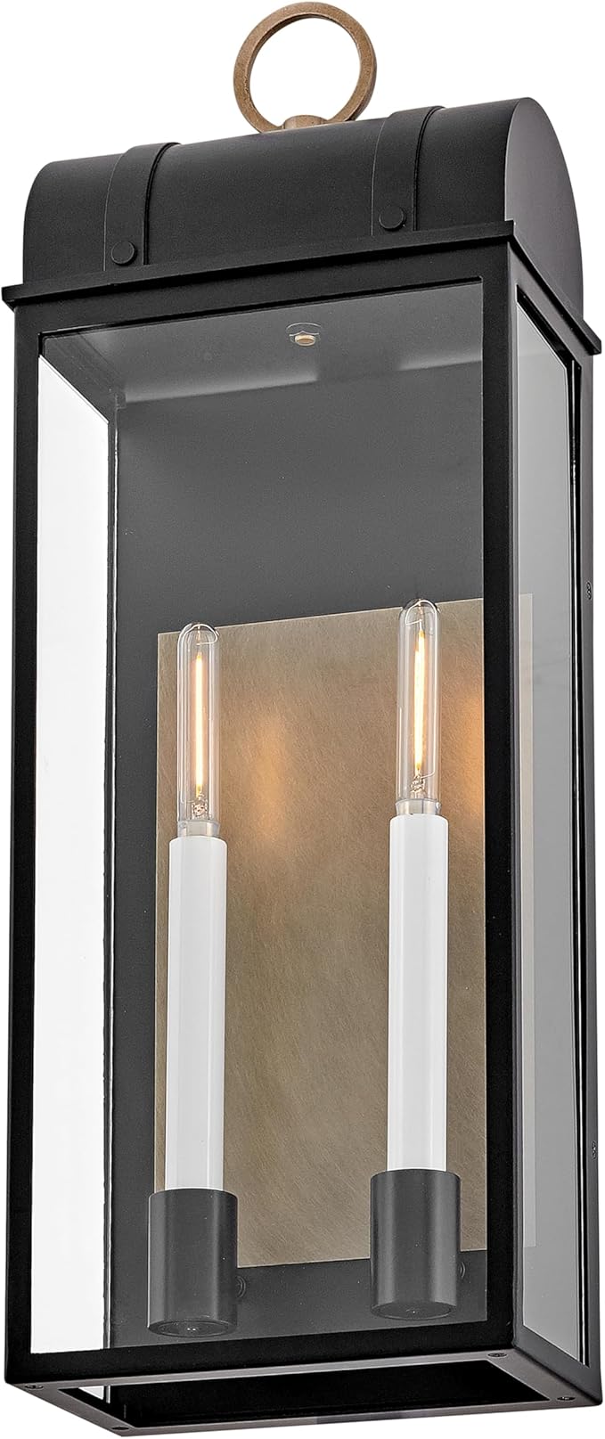 Hinkley Campbell Large Wall Mount Outdoor Lantern - Clear Glass, Aluminum - Black Finish and Burnished Bronze Accents