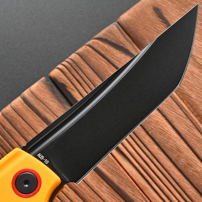 FF15 Folding Pocket Knife, AUS-10 Steel Blade G10 Handle EDC Tool Knife Pocket Clip for Men Women Outdoor Camping, Hunting, Survival(Yellow)