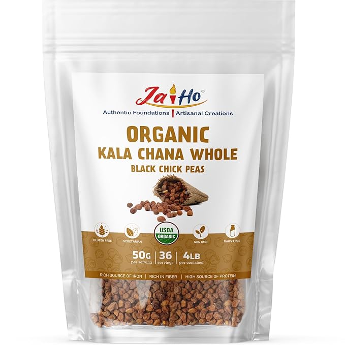 Jai Ho Certified Organic Kabuli Chana Garbanzo Beans 4 lb | Chickpeas Lentils | Indian Kabuli Chole Chana | USDA Organic | Non-GMO | Chemical-Free | Premium Quality Kosher (4 Pound, Kala Chana)