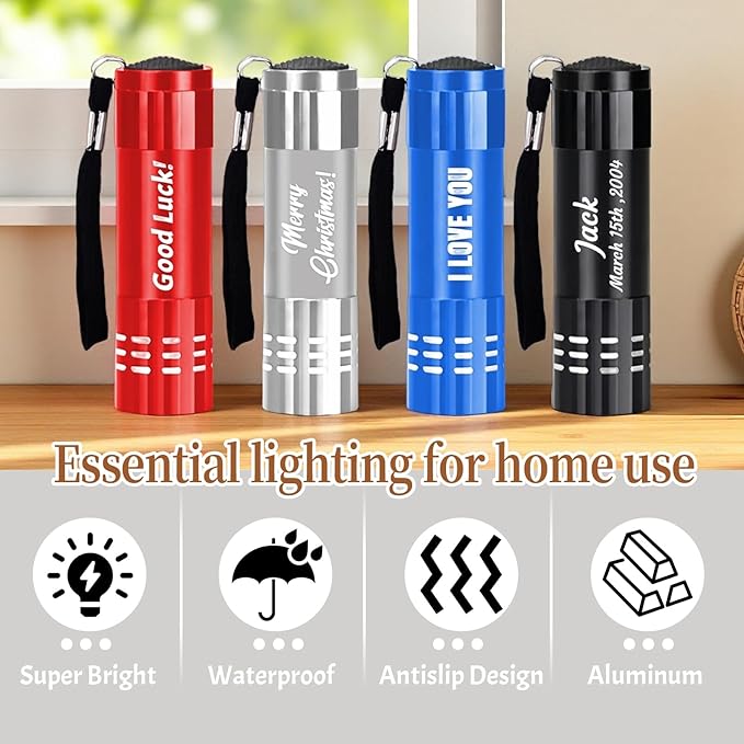 Personalized LED Flashlights with Text/Logo，Custom Aluminum Mini Flashlight Handheld Engraved for Groomsmen Party Gift Night Reading Camping