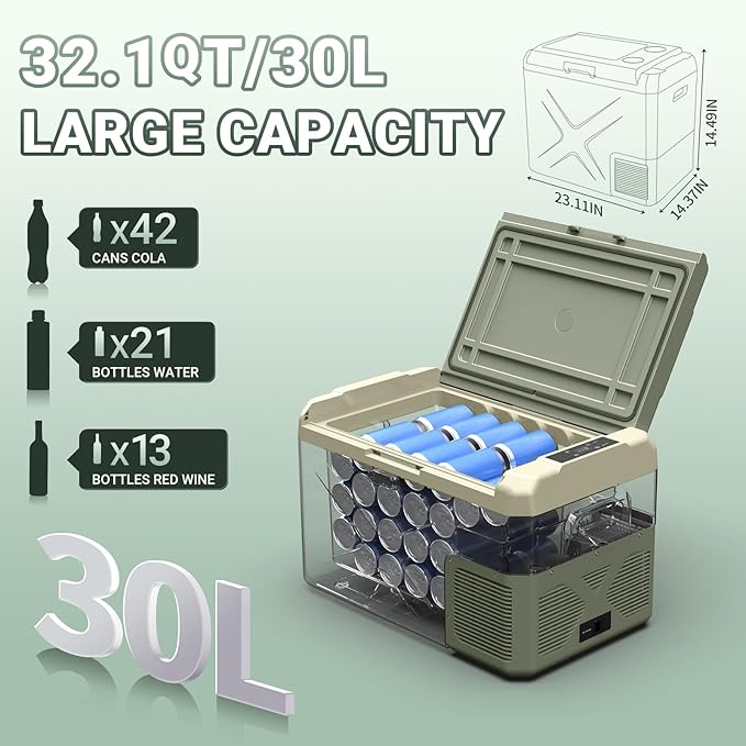 BODEGACOOLER 12 Volt Car Refrigerator, Car Fridge Portable Freezer APP Control, 32.1Quart Travel Compressor Cooler -4℉-68℉, 12/24V DC& 100-240VC AC for Travel Vehicles Outdoor Camping Home Use