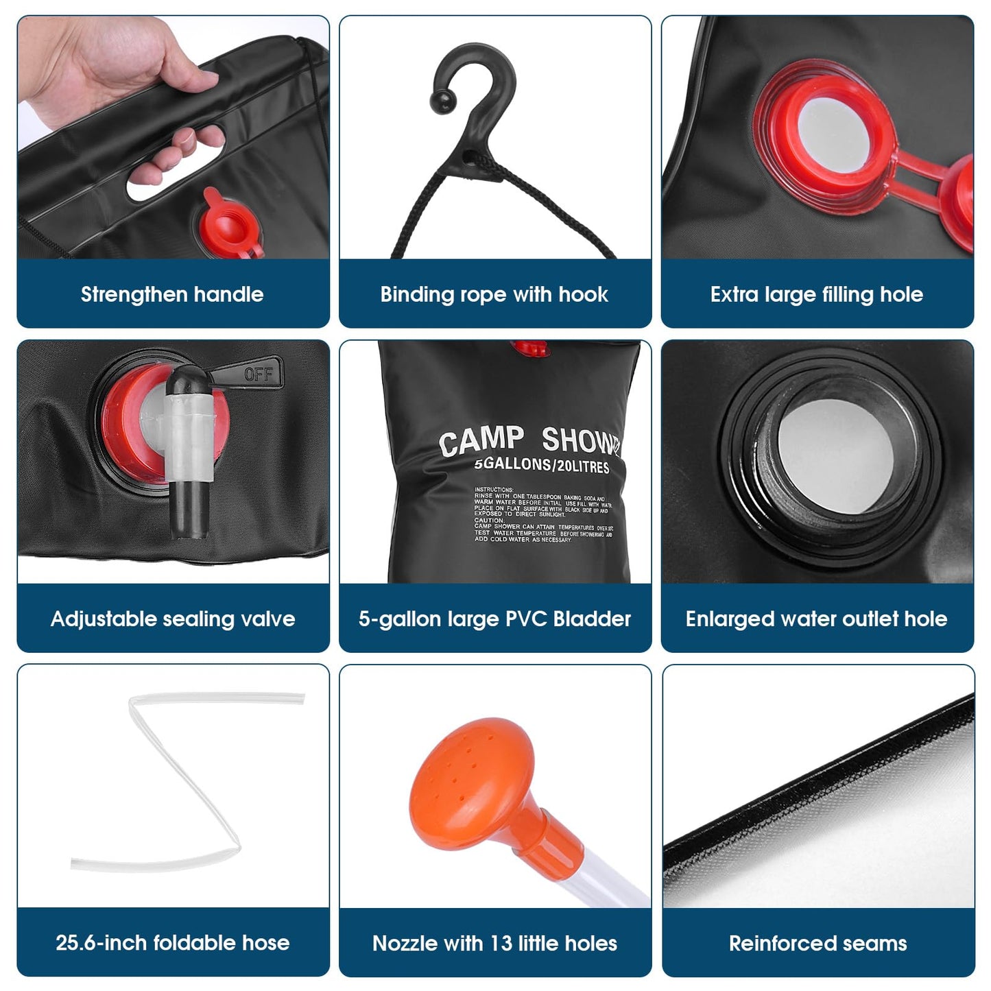 OUTDOORSEPIC Solar Camp Shower Camping Shower Bag Solar Shower Bag Solar portabler Shower for