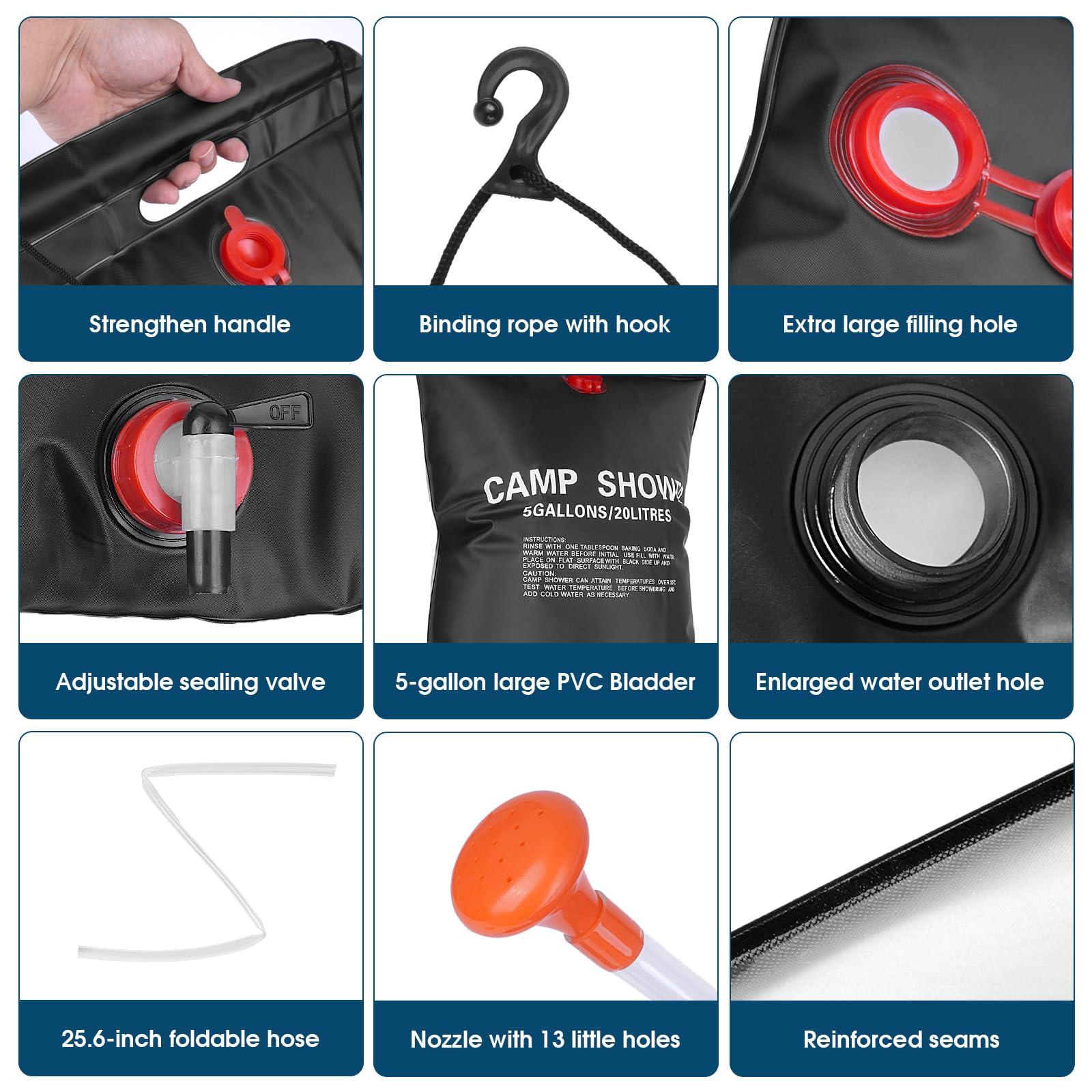 OUTDOORSEPIC Solar Camp Shower Camping Shower Bag Solar Shower Bag Solar portabler Shower for