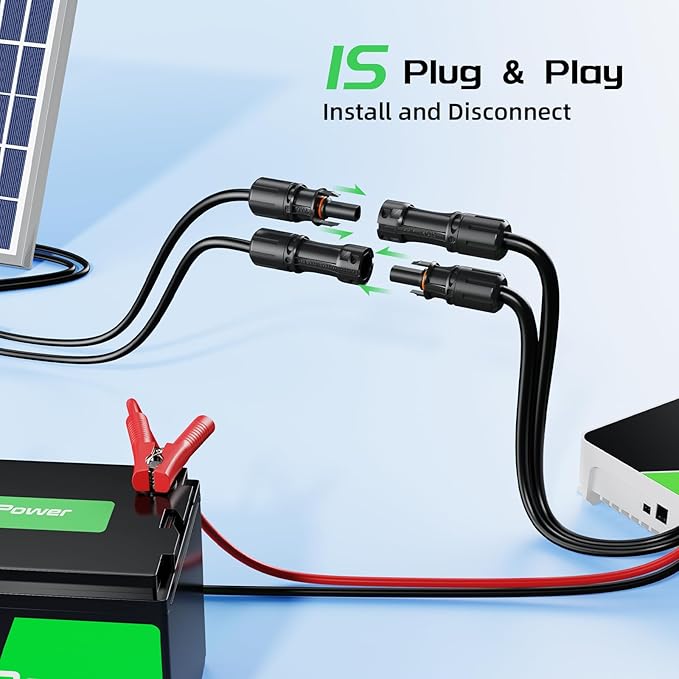 Bateria Power 30 Feet 8AWG Solar Panel Extension Cable, 10mm² Twin Wire Conductor Parallel Solar Wire Adapter Kit with Waterproof Female & Male Solar Connectors for RV, Marine, Photovoltaic Systems