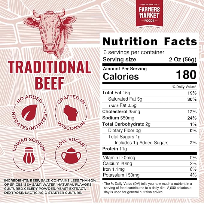 Farmers Market, Gluten Free, Keto, Paleo, Low Sodium, Zero Sugar, Summer Sausage Gift Set, 2-Pack, Traditional Beef