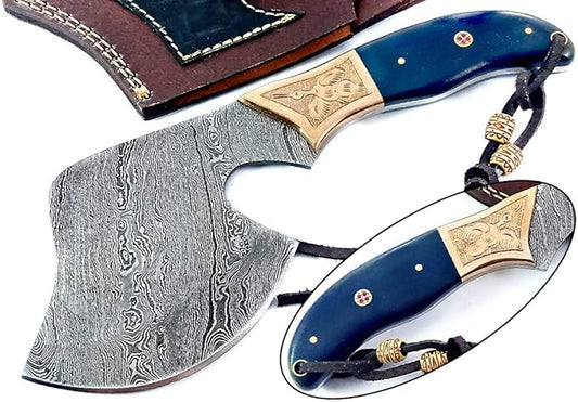 Damascus Steel Blade Axe Hatchet Tomahawk Hunting Knife Camping Hiking SM46