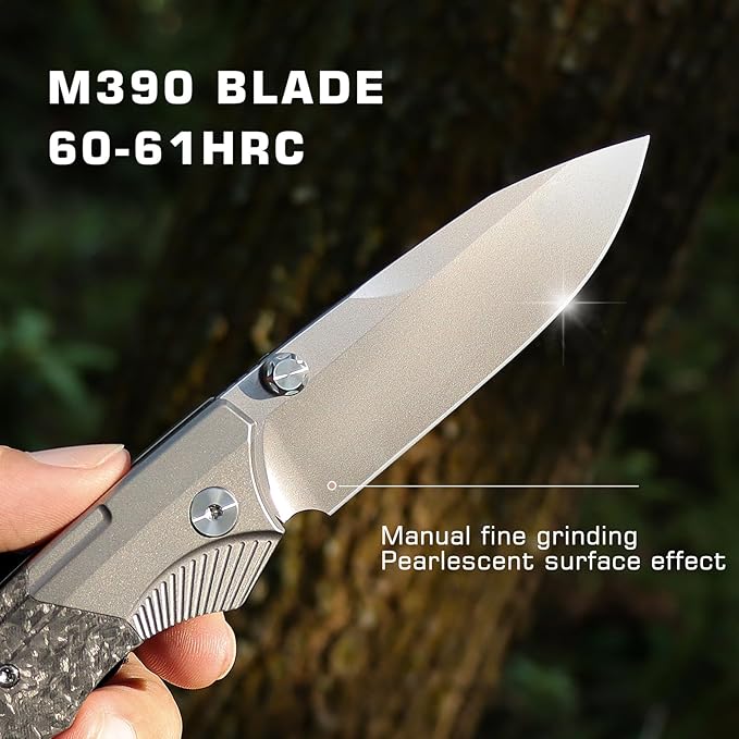 Titanium Pocket Knife WD107, Pearlescent M390 Blade EDC Knife, Men Women Daily Carry Lightweight Folding Knife, Sharp Fishing Camping Knives