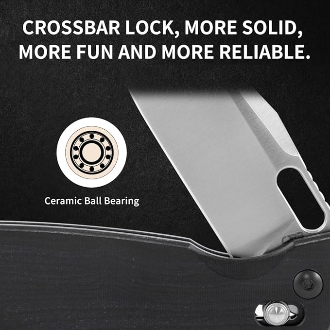 CJRB Prado Folding Pocket Knife 3.76" AR-RPM9 Sand Polish Steel Blade Ebony Handle Crossbar Lock for Men Outdoor, Survival, Camping and EDC, Ebony