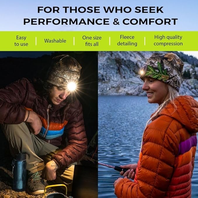POWERCAP LED Hat Light 150 Lumens Rechargeable Fleece Beanie with Bright Built-in Headlamp Waterproof LED Warm One Size Cap (US, Alpha, One Size, Blaze Orange 3.0)