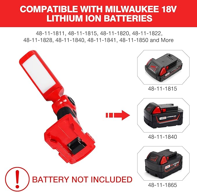 YEX-BUR LED Work Light Torch Compatible with Milwaukee 18v Battery, 12W 1000LM Flashlight with USB-A Charging Port Portable Outdoor Indoor Lights for Workshop,Garage,Camping,Emergencies