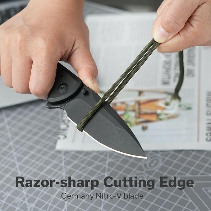 CIVIVI Folding Pocket Knife, Sentinel Strike II Utility Knife with Glass Breaker, 3.7" Nitro-V Blade Aluminum Handle, EDC Knife for Outdoor Survival Hunting Hiking Camping C22025D-1, Black