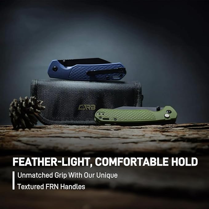 CJRB Pyrite-Light Pocket Knife, Folding Knife with 3.34'' AR-RPM9 Steel Blade Small Pocket Knife with Pocket Clip for Men Women, EDC Knife for Camping Survival Hiking Knives J1945 Blue