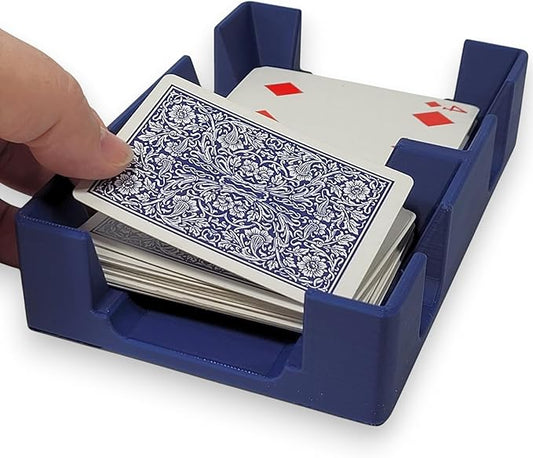 Deluxe Playing Card Tray or Caddy for Card Games Like Canasta, Rummy, UNO and More - Cardian Brand cardholder/Caddy with Felted Bottom - Non-Swivel - Made in USA (Blue)