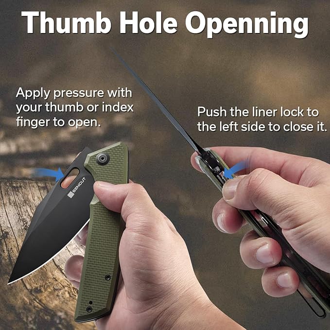 SENCUT GlideStrike Pocket Knife for EDC, Folding knife with Thumb Hole Openning, Textural Coarse G10 Handle with Deep Pocket Clip, Ideal Gift for Men Women S23018-3 (OD Green)