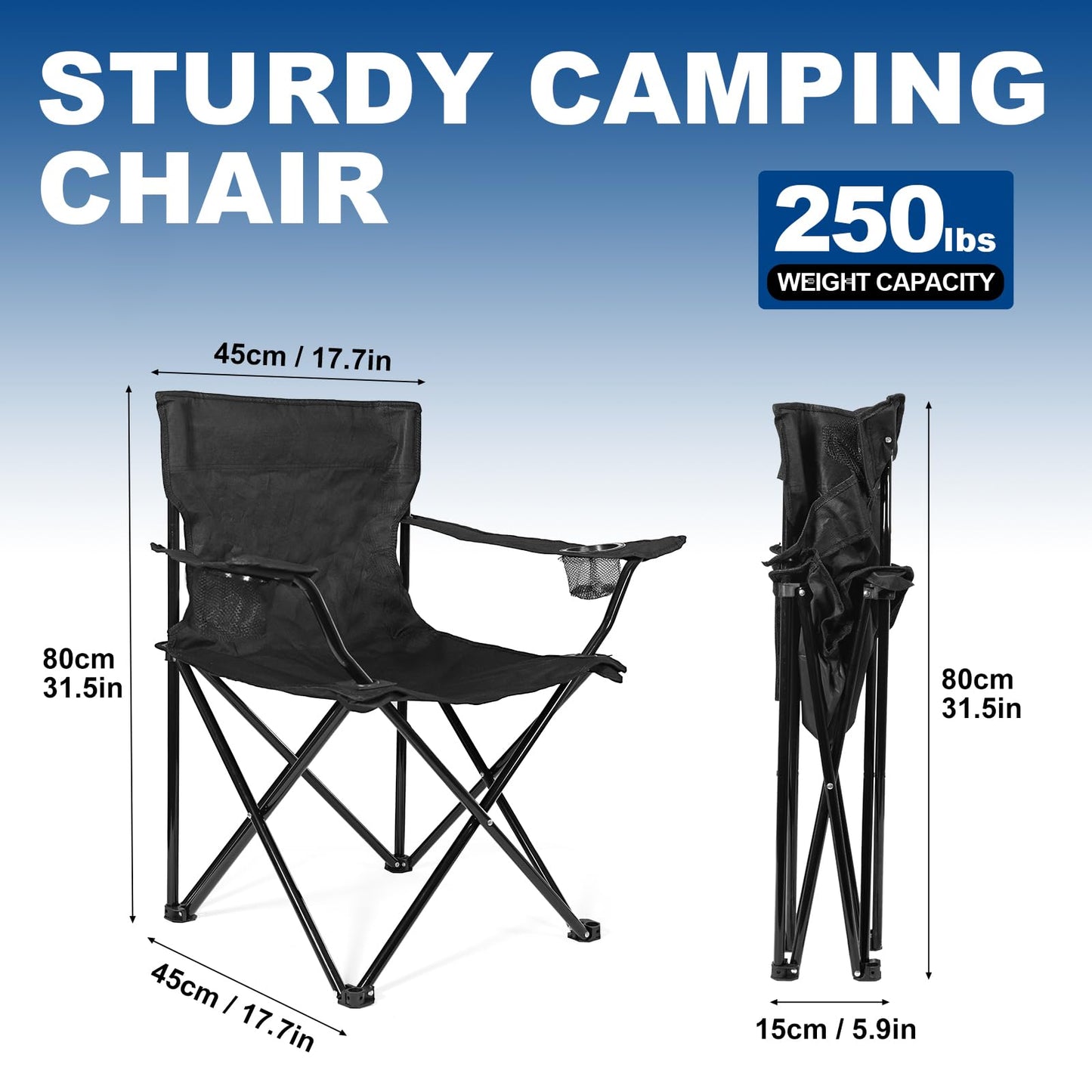 WEIDIORME 2 Pack Lightweight Camping Chairs for Adults & Teens, Capacity Foldable Portable Chairs