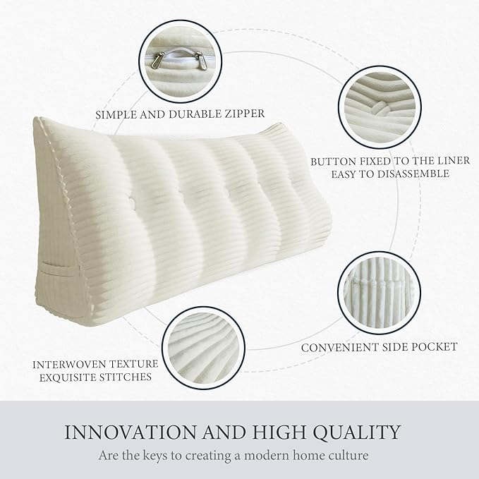 14 lbs Thickened King Wedge Pillow Headboard Body Positioner Triangular Reading Pillow Bed Bolster Pillow for Sitting Up in Bed with Removable Cover Corduroy