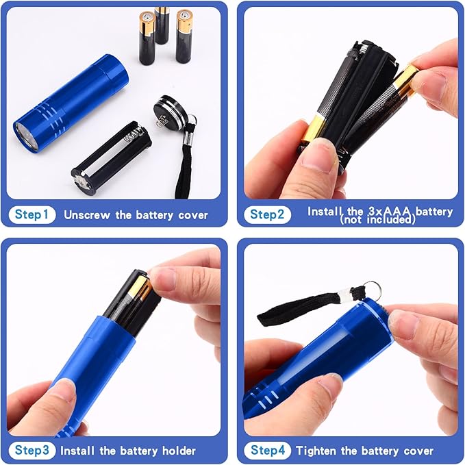 Riakrum 12 Pieces UV Blacklight Flashlights LED Handheld Mini Light Flashlight Small Portable Detector 395nm 9 LED Light for Pet, Carpet Dry Stains Detection, Spot Scorpions, Resin Curing(Blue)