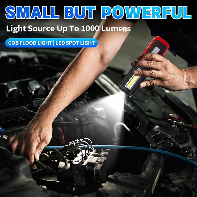 2 PCS Rechargeable LED Work Light with Magnetic Base Portable Task Inspection LED Work Light is Small and Reliable and Super Bright, for Tool Gifts for Men(Red)