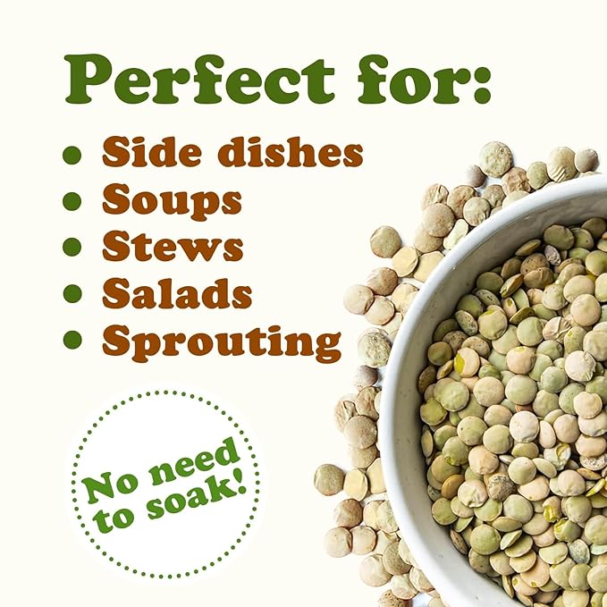 Food to Live - Whole Green Lentils, 1 Pound Dried Raw Lentils, Sproutable, Kosher, Vegan. Rich in Dietary Fiber, and Protein. No Soaking Required. (Pack of 2)