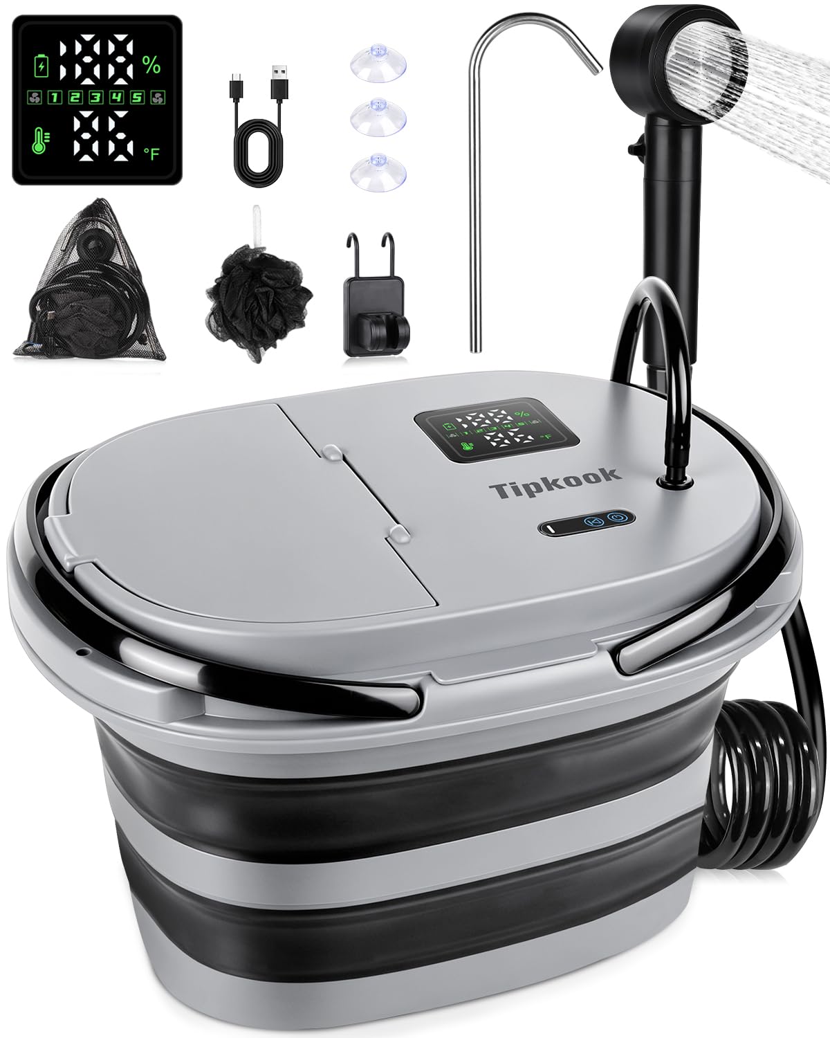 Tipkook Portable Integrated Camping Shower with 20L Bucket,13000mAh Battery Powered Shower