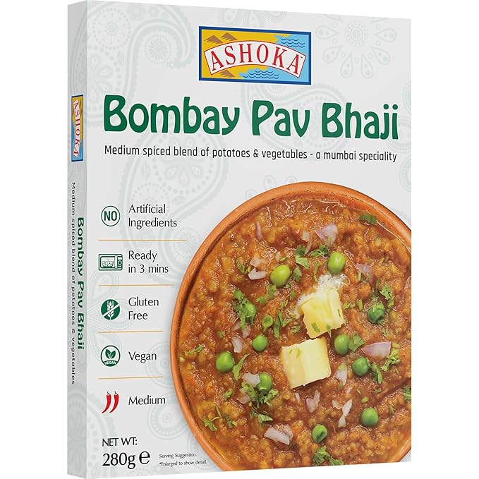 Ashoka Traditional Meals 1932, Vegan Mashed Vegetable Instant Curry, All-Natural, Ready to Eat Microwavable Meals, Bombay Pav Bhaji, Kosher Certified, Great for Hiking, No Preservatives, Pack of 1