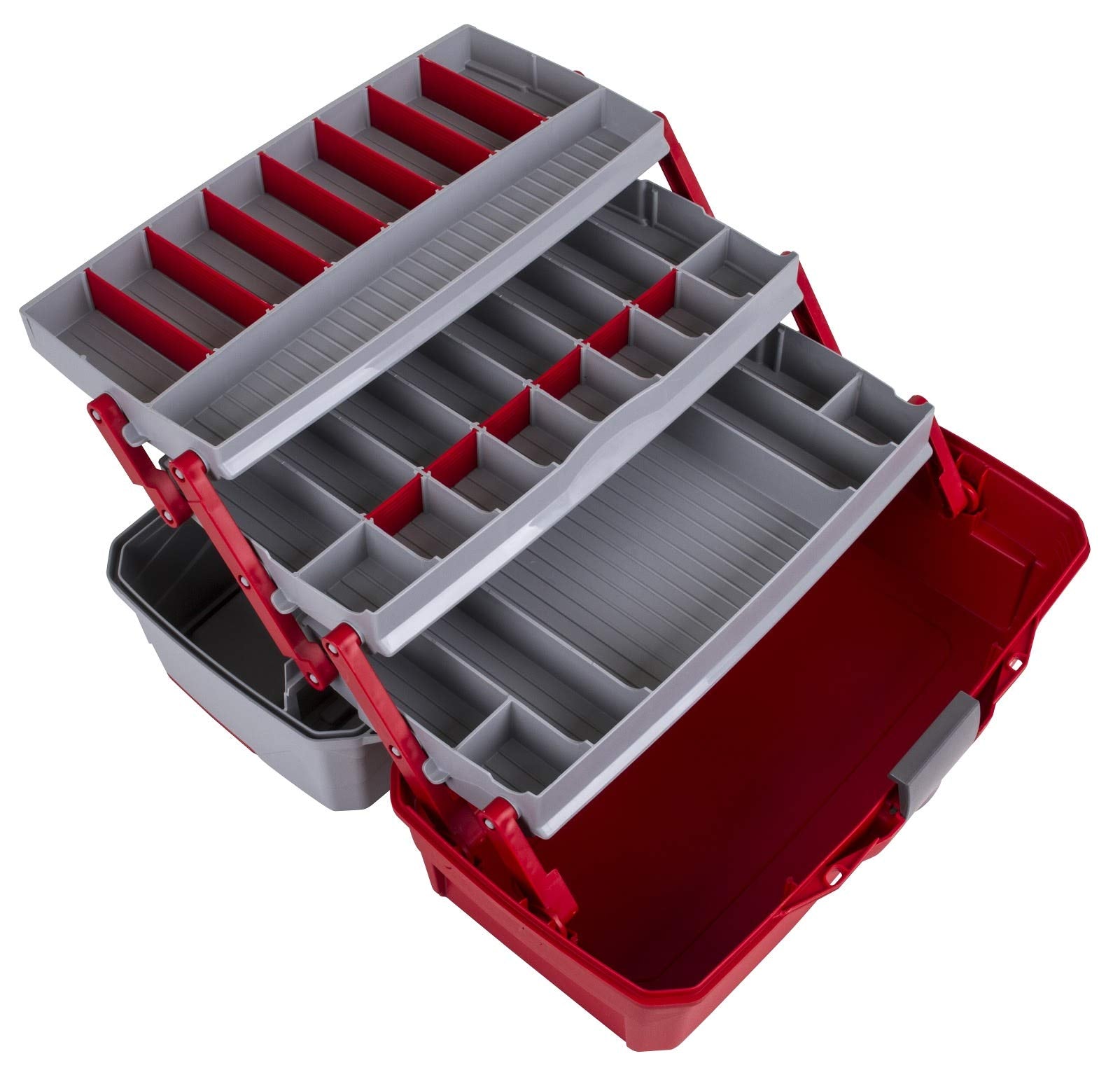 Flambeau Outdoors 6383 3-Tray Tackle Box, 32 Compartments, Red and Gray